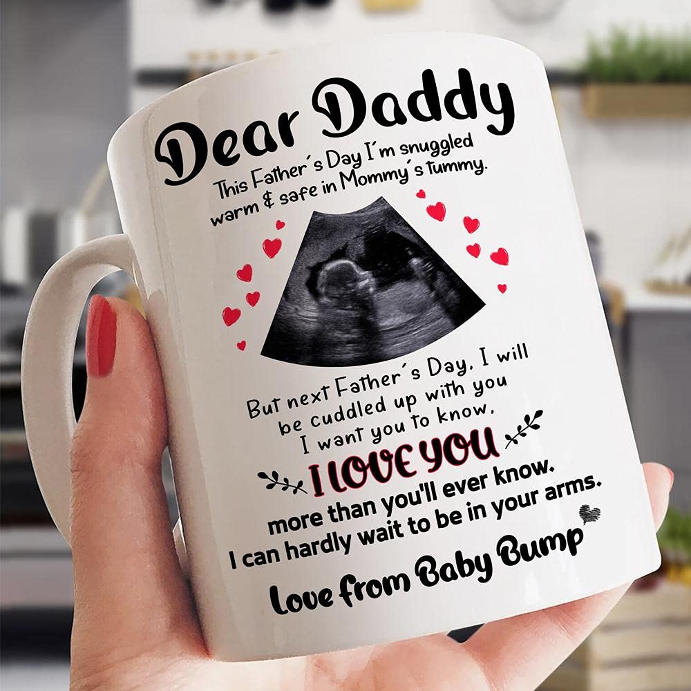 Personalized Ultrasound Mug, This Father's Day I'm Snuggled Warm And Safe In Mummy's Tummy Mug, Happy 1St Father's Day Mug Gifts For First Dad Expectant Dad For First Father's Day, Sonogram Mug