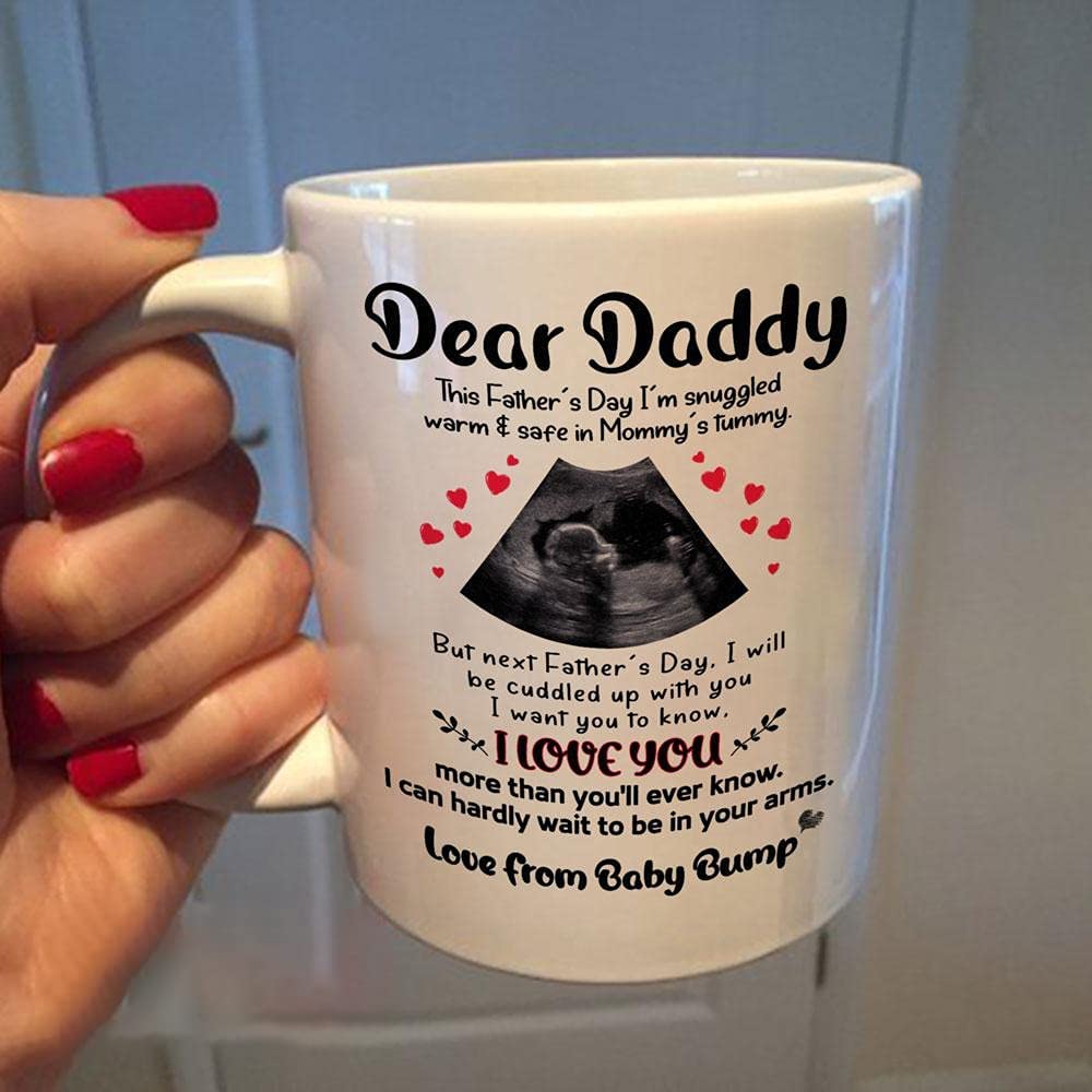 Personalized Ultrasound Mug, This Father's Day I'm Snuggled Warm And Safe In Mummy's Tummy Mug, Happy 1St Father's Day Mug Gifts For First Dad Expectant Dad For First Father's Day, Sonogram Mug