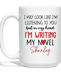 Personalized Writer Author White Coffee Mug Custom Name For Men,Women, In My Head I'm Writing My Novel Author Travel Coffee Cup Gift For Writer,Novelist, Inspirational Author Ceramic Mug