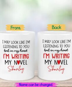 Personalized Writer Author White Coffee Mug Custom Name For Men,Women, In My Head I'm Writing My Novel Author Travel Coffee Cup Gift For Writer,Novelist, Inspirational Author Ceramic Mug