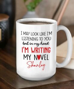 Personalized Writer Author White Coffee Mug Custom Name For Men,Women, In My Head I'm Writing My Novel Author Travel Coffee Cup Gift For Writer,Novelist, Inspirational Author Ceramic Mug
