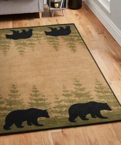 Pine Modern Area Rugs, Rustic Black Bear And Pine Tree Rug, Rustic Rug, Rustic Lodge Area Rugs, Carpet for Living Room A31