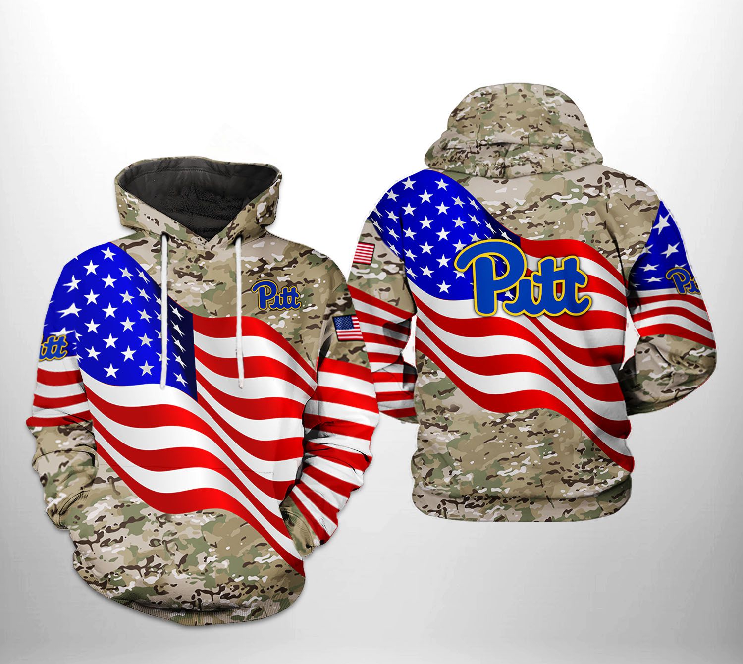 Pitt Panthers Ncaa Us Flag Camo Veteran 3D All Over Print Hoodie, Zip-Up Hoodie