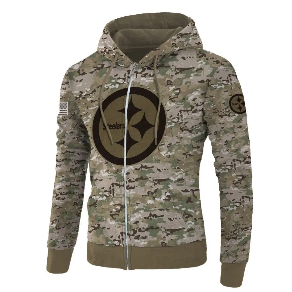 Pittsburgh Steelers Army Hoodie 3D Printed Pullover Zip Up Hoodies Gifts for Fans