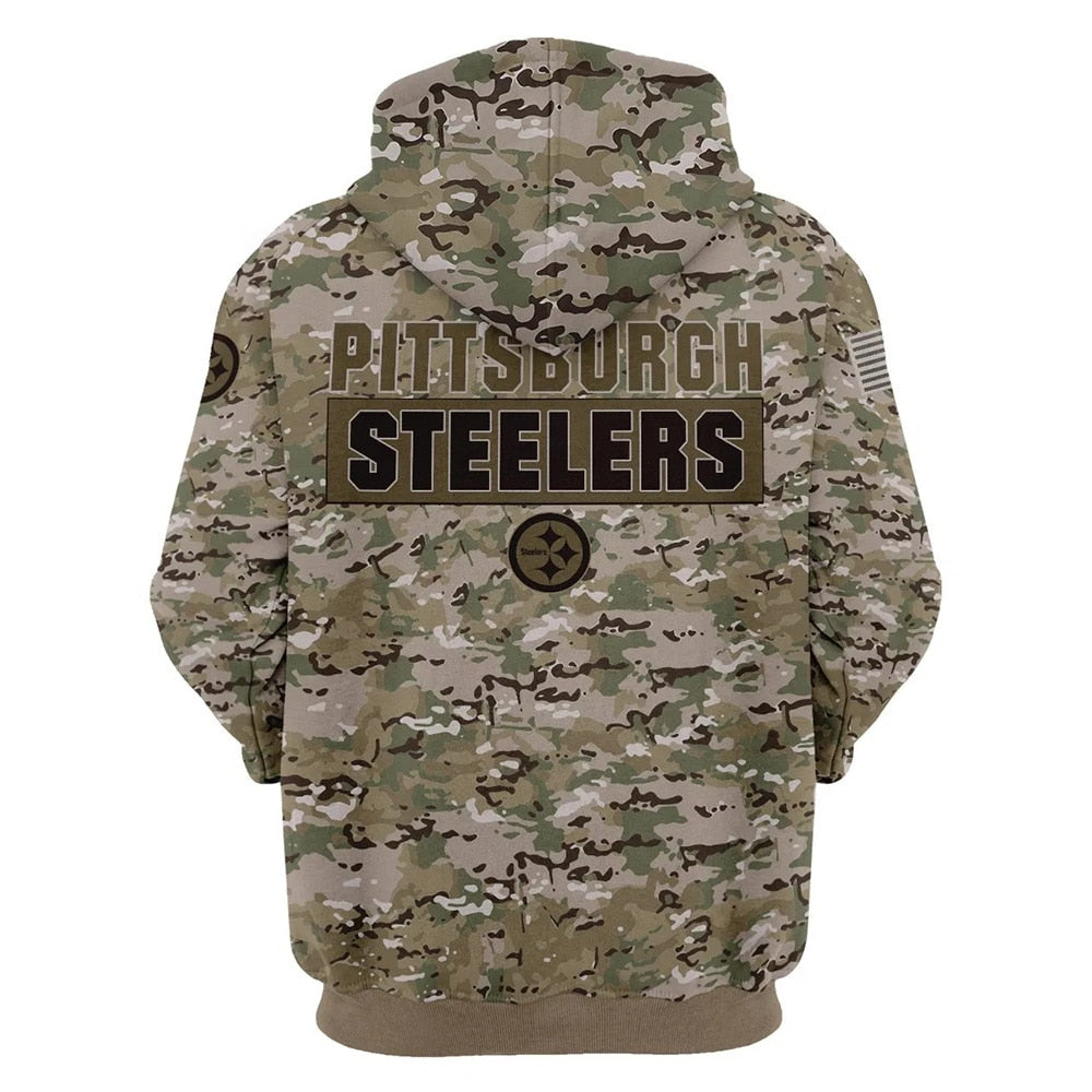 Pittsburgh Steelers Army Hoodie 3D Printed Pullover Zip Up Hoodies Gifts for Fans