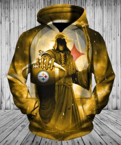 Pittsburgh Steelers Hoodies Men's 3D Death Skull Hoodies Gifts for Fans