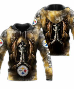 Pittsburgh Steelers Skull Hoodie Blackground Smoke Gifts for Fans