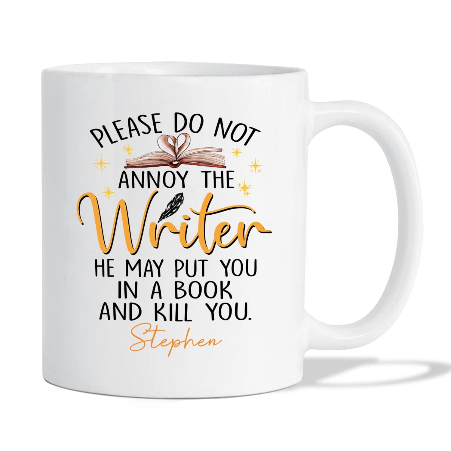 Please Do Not Annoy The Writer He May Put You In A Book And Kill You White Coffee Mug For Men, Personalized Writer Ceramic Mug 11Oz 15Oz Writing Gift, Male Writer White Cup Custom Name For Author