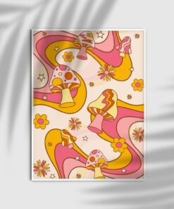Psychedelic Mushroom Floral Motivational Aesthetic Vintage 70s Poster Wall Art Canvas Prints