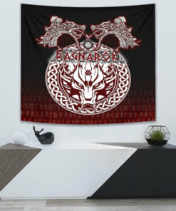 Ragnarok Fenrir Valknut and Vegvisir Tapestry for Wall Décor