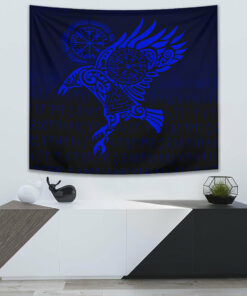 Raven Vegvisir Tattoo Blue Version Tapestry for Wall Décor