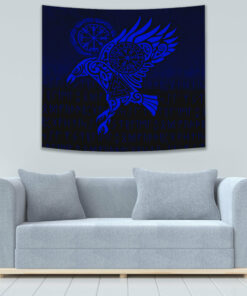 Raven Vegvisir Tattoo Blue Version Tapestry for Wall Décor