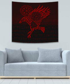 Raven Vegvisir Tattoo Red Version Tapestry for Wall Décor