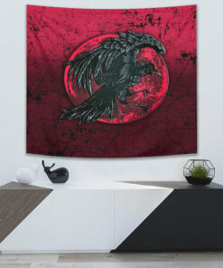 Raven and Blood Moon Brush Style Tapestry for Wall Décor