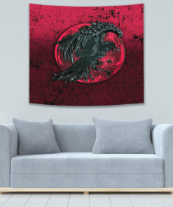 Raven and Blood Moon Brush Style Tapestry for Wall Décor