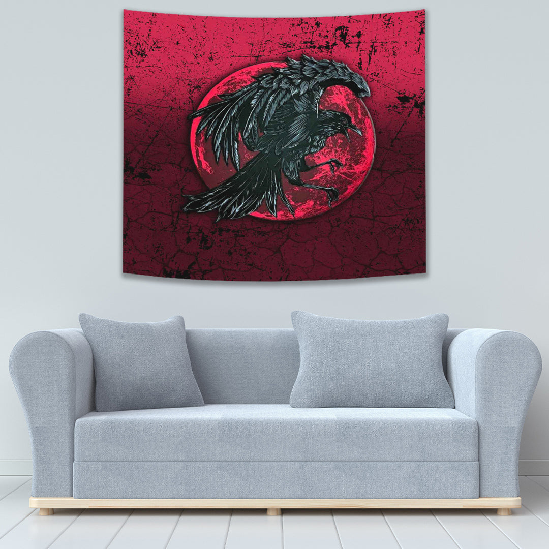 Raven and Blood Moon Brush Style Tapestry for Wall Décor