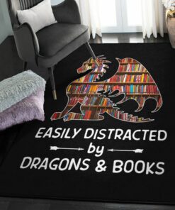 Reading Books Kitchen Rugs, Dragon And Books Nerds Rug, Dragon Area Rug, Dragon Themed Rugs, Gift For Dragon Lovers, Personalized Rug, Carpet For Living Room, Bedding Room Home Decor DG138