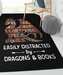 Reading Books Kitchen Rugs, Dragon And Books Nerds Rug, Dragon Area Rug, Dragon Themed Rugs, Gift For Dragon Lovers, Personalized Rug, Carpet For Living Room, Bedding Room Home Decor DG138