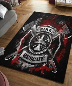 Rescue Fire America Lovers, Firefighter American Rugs, Firefighter Area Rug Gifts for Dad, Son, Fireman, Firefighter Lovers