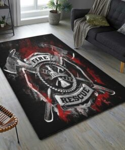 Rescue Fire Axe Fire Department Logo Rugs, Firefighter Area Rug, Fireman Carpet Gifts for Dad, Son, Fireman, Firefighter Lovers