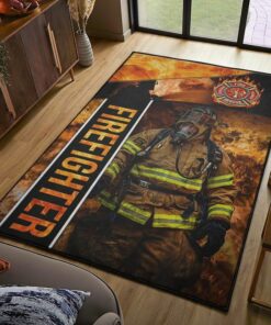 Rescue Fire Firefighter Fire Department Logo Rugs, Firefighter Area Rug, Fireman Carpet Gifts for Dad, Son, Fireman, Firefighter Lovers
