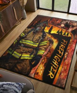 Rescue Firefighter, Feeling Safe with Firefighte Rugs, Firefighter Area Rug Gifts for Dad, Son, Fireman, Firefighter Lovers