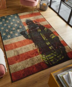 Rescue Firefighter Firefighter Flag Us Rugs, Firefighter Area Rug, Fireman Carpet Gifts for Dad, Son, Fireman, Firefighter Lovers