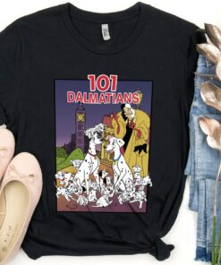 Retro 90s 101 Dalmatians Group Shot VHS Cover Shirt, Disney Villains Cruella, Unisex T-shirt Family Birthday Gift Adult Kid Toddler Tee