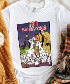 Retro 90s 101 Dalmatians Group Shot VHS Cover Shirt, Disney Villains Cruella, Unisex T-shirt Family Birthday Gift Adult Kid Toddler Tee