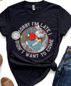 Retro 90s Disney Alice In Wonderland White Rabbit Sorry I Am Late Shirt, Unisex T-shirt Family Birthday Gift Adult Kid Toddler Tee