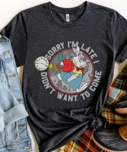 Retro 90s Disney Alice In Wonderland White Rabbit Sorry I Am Late Shirt, Unisex T-shirt Family Birthday Gift Adult Kid Toddler Tee
