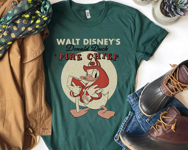 Retro 90s Disney Donald Duck Fire Chief Shirt, Mickey and Minnie, Goofy, Pluto, Unisex T-shirt Family Birthday Gift Adult Kid Toddler Tee