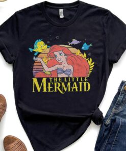 Retro 90s Disney Little Mermaid Ariel Flounder Logo Graphic Shirt, Magic Kingdom Unisex T-shirt Family Birthday Gift Adult Kid Toddler Tee