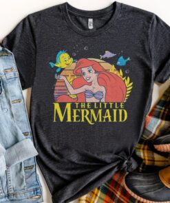 Retro 90s Disney Little Mermaid Ariel Flounder Logo Graphic Shirt, Magic Kingdom Unisex T-shirt Family Birthday Gift Adult Kid Toddler Tee