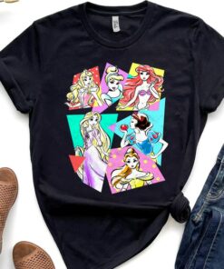 Retro 90s Disney Princesses Neon Pop Art Sketch Graphic Shirt, Magic Kingdom Trip Unisex T-shirt Family Birthday Gift Adult Kid Toddler Tee