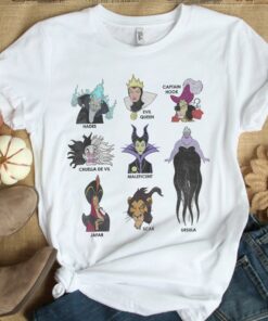 Retro 90s Disney Villains Group Shot Titles Shirt, Ursula, Maleficent, Evil Queen, Unisex T-shirt Family Birthday Gift Adult Kid Toddler Tee