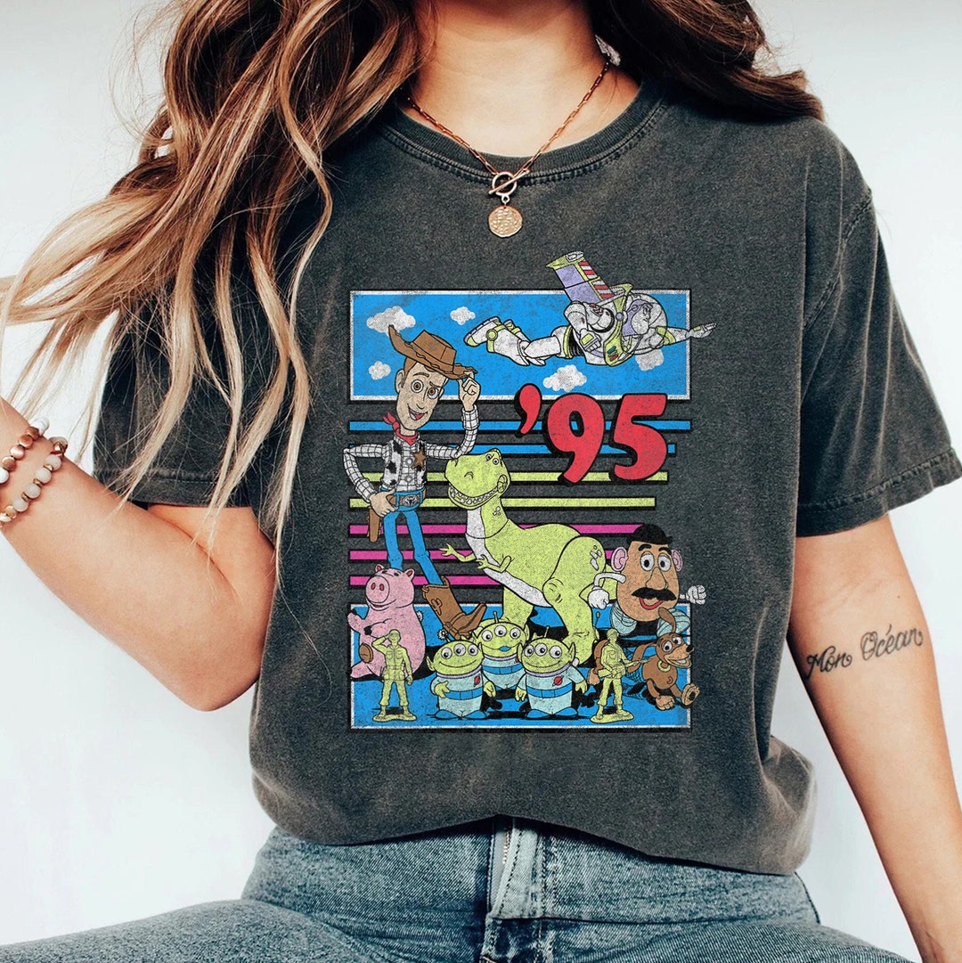 Retro Disney Pixar Toy Story 95 Distressed Colorful Shirt, Buzz Lightyear, Woody, Unisex T-shirt Family Birthday Gift Adult Kid Toddler Tee