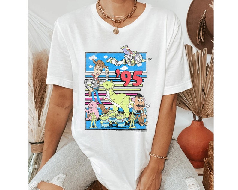Retro Disney Pixar Toy Story 95 Distressed Colorful Shirt, Buzz Lightyear, Woody, Unisex T-shirt Family Birthday Gift Adult Kid Toddler Tee
