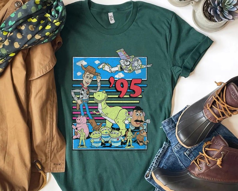 Retro Disney Pixar Toy Story 95 Distressed Colorful Shirt, Buzz Lightyear, Woody, Unisex T-shirt Family Birthday Gift Adult Kid Toddler Tee