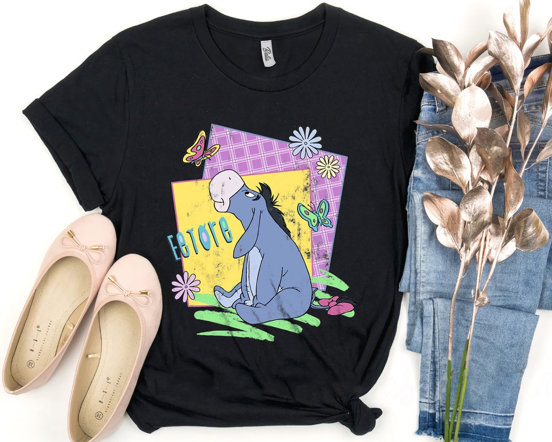 Retro Disney Winnie The Pooh Eeyore Retro Butterflies Poster Shirt, Magic Kingdom Unisex T-shirt Family Birthday Gift Adult Kid Toddler Tee