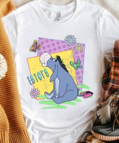 Retro Disney Winnie The Pooh Eeyore Retro Butterflies Poster Shirt, Magic Kingdom Unisex T-shirt Family Birthday Gift Adult Kid Toddler Tee