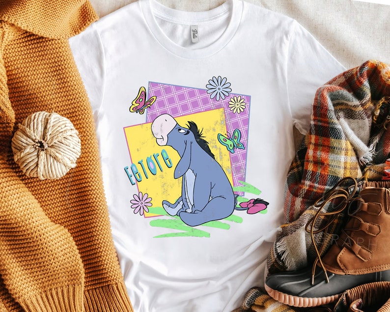 Retro Disney Winnie The Pooh Eeyore Retro Butterflies Poster Shirt, Magic Kingdom Unisex T-shirt Family Birthday Gift Adult Kid Toddler Tee