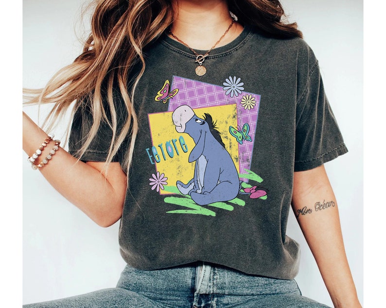 Retro Disney Winnie The Pooh Eeyore Retro Butterflies Poster Shirt, Magic Kingdom Unisex T-shirt Family Birthday Gift Adult Kid Toddler Tee