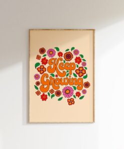 Retro Flower Print, Keep Growing, Posters Aesthetic, Trendy Wall Art, Groovy Wall Art, 70s Poster, 70s Art Print, Funky Wall Art, Prints