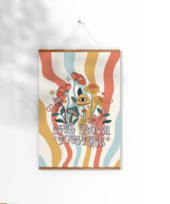 Retro Let'S Bloom Together Positive Quote 70s Poster Wall Art Canvas Print