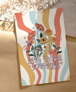 Retro Let'S Bloom Together Positive Quote 70s Poster Wall Art Canvas Print