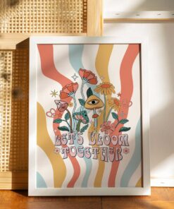 Retro Let'S Bloom Together Positive Quote 70s Poster Wall Art Canvas Print