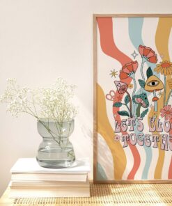 Retro Let'S Bloom Together Positive Quote 70s Poster Wall Art Canvas Print