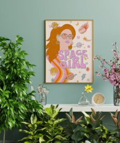 Retro Space Girl Print 70s Psychedelic Groovy Poster Wall Art Prints