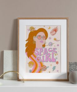 Retro Space Girl Print 70s Psychedelic Groovy Poster Wall Art Prints